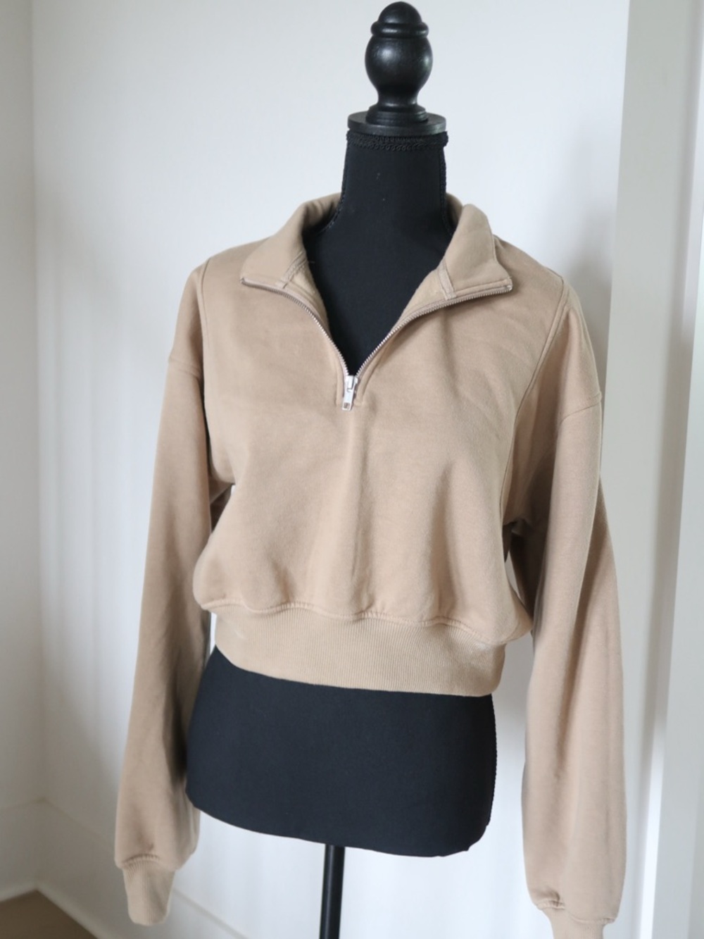 Abound Cropped Quarter-Zip Sweatshirt in Taupe